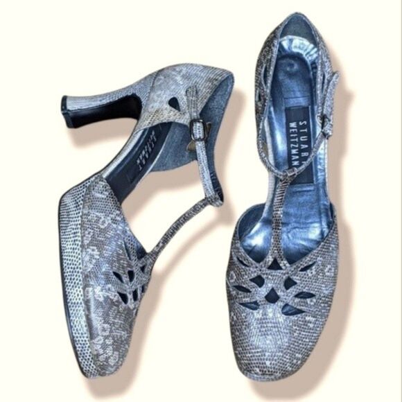 Stuart Weitzman brown snakeskin retro platform heels 9.5 - Picture 1 of 8